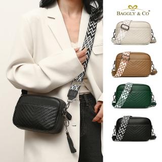 【BAGGLY&CO】日耳曼頭層牛皮V字紋流蘇編織背帶相機包 肩揹包 斜揹包