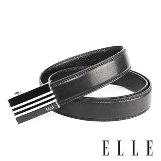 【ELLE HOMME】品牌自動扣皮帶-黑-黑底三水平線條