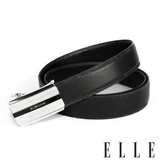 【ELLE HOMME】品牌自動扣皮帶-黑-白金格底中黑條字