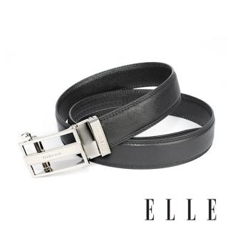 【ELLE HOMME】品牌自動扣皮帶-黑-細邊鏤空(白金/金色)
