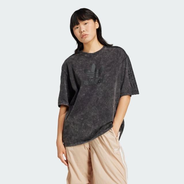 【adidas 愛迪達】上衣 女款 短袖上衣 運動 三葉草 亞規 WASH TEE 黑灰 IW3413