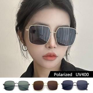 【SUNS】時尚ins韓版方框偏光墨鏡 Polarized輕量金屬墨鏡 明星款太陽眼鏡(防眩光/遮陽/輕盈材質/抗UV400)