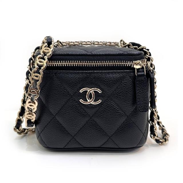 【CHANEL 香奈兒】AP2624 經典菱格紋牛皮MINI金鍊斜背化妝包(黑色)