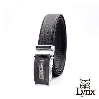 【Lynx】美國山貓時尚男士十字壓紋皮帶腰帶 牛皮/經典款/自動扣 LY11-8371-99(黑色)