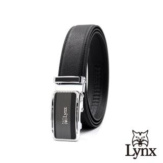 【Lynx】美國山貓時尚男士十字壓紋皮帶腰帶 牛皮/經典款/自動扣 LY11-8372-99(黑色)
