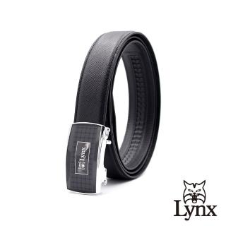 【Lynx】美國山貓時尚男士十字壓紋皮帶腰帶 牛皮/經典款/自動扣 LY11-8373-99(黑色)