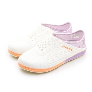 【LOTTO】女 排水透氣露營潮流星彩洞洞休閒鞋 涼、拖鞋 STELLA系列(白紫橘 8249)
