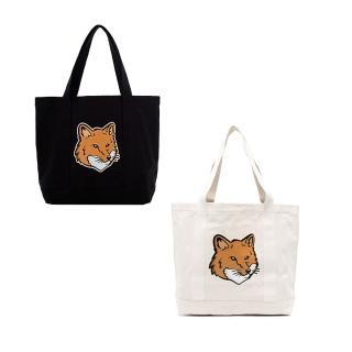 【Maison Kitsune】中性 狐狸頭 雙面 米白色 黑色 棉質帆布袋 托特包(LW05101WW0050)