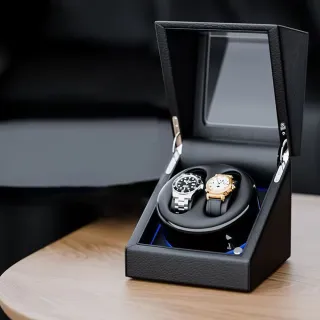 【AMITOF】上鏈盒 皮質2錶位防磁錶盒(自動上鏈 維護手錶 手錶上鏈 保養手錶 上鍊盒)