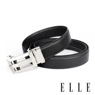 【ELLE HOMME】品牌自動扣皮帶-黑-鏤空中平條(白金色/金色)