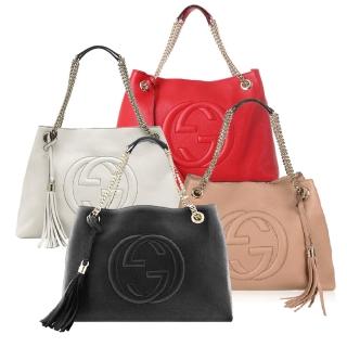 【GUCCI 古馳】536196 經典SOHO系列雙G LOGO流蘇雙鍊手提/肩揹包(多色可選)