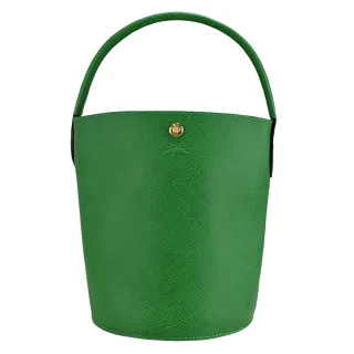 【LONGCHAMP】CUIR DE RUSSIE系列牛皮壓印手提水桶包(草綠)