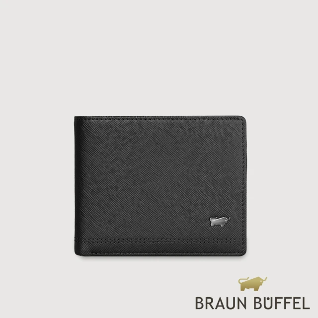 BRAUN BUFFEL 德國小金牛 台灣總代理 巴雷特 14卡中間翻透明窗短夾-黑色(BF546-317-BK)