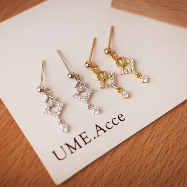 【UME.Acce】法式幾何鑲鑽純銀耳環(S925純銀 耳環 純銀 全純銀 純銀耳環 幾何 幾何耳環 鑲鑽 鑲鑽耳環)