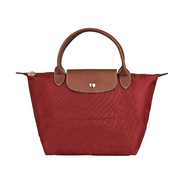 【LONGCHAMP】LONGCHAMP Le Pliage Original電鍍金釦LOGO尼龍拉鍊短把手提包(小/紅)