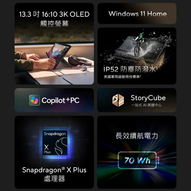 【ASUS】微軟M365一年組★13.3吋Copilot+PC觸控AI筆電(ProArt PZ13 HT5306QA/Snapdragon X Plus/16G/1TB)
