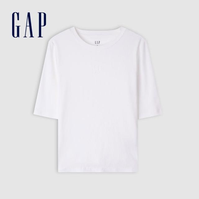 【GAP】女裝 Logo圓領五分袖T恤 女友T系列-白色(613289)