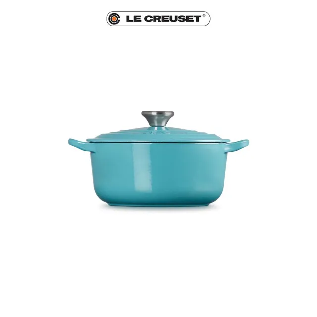 【Le Creuset】琺瑯鑄鐵鍋圓鍋 20cm(土耳其藍-鋼頭-內鍋黑)