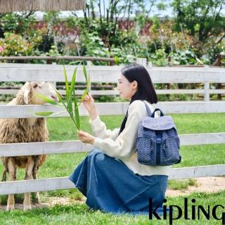 【KIPLING官方旗艦館】丹寧老花翻蓋雙肩後揹包-ANTO S