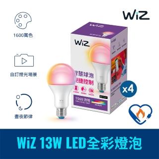 【Philips 飛利浦】WiZ 13W LED全彩燈泡4入組(PW019)