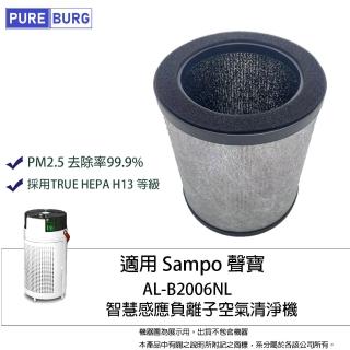 【PUREBURG】適用Sampo 聲寶AL-B2006NL智慧感應負離子空氣清淨機 3合1前置除臭活性碳高效HEPA濾網