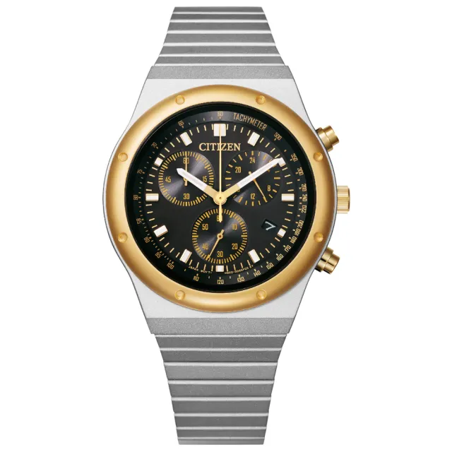 【CITIZEN 星辰】Chronograph 昭和金限定款復古光動能計時錶-黑x銀/38mm 母親節限定(AT2544-64E)