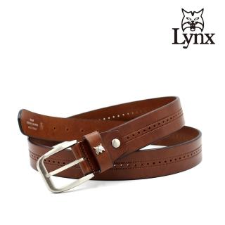 【Lynx】美國山貓時尚男士義大利皮革皮帶腰帶 牛皮/經典款/針扣 LY12-9729-85(咖啡)