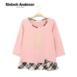 【Kinloch Anderson】圓領七分袖拼接格紋上衣 金安德森女裝(KA0565301 灰/粉)