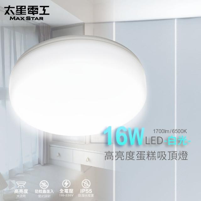 【太星電工】LED高亮度蛋糕吸頂燈16W/白光(安裝簡易 防水 防塵 WHB916W)