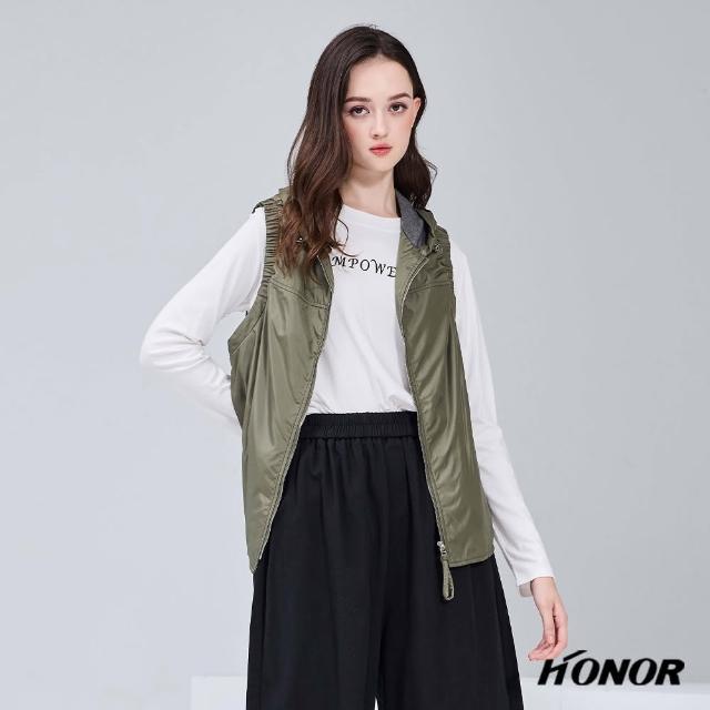 【HONOR 山形屋】亮面保暖拉鍊連帽背心外套-軍綠