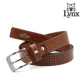【Lynx】美國山貓時尚男士義大利皮革皮帶腰帶 牛皮/經典款/針扣 LY12-9730-85(咖啡)