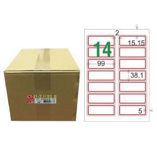 【龍德】LONGDER 三用電腦標籤 A4 14格 圓角 38.1*99mm 紅框1000張/箱 LD-816-J-B(適用雷射、噴墨、影印)