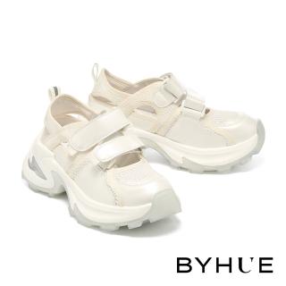 【BYHUE】潮流街頭感異材質軟芯老爹厚底休閒鞋(米白)