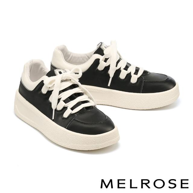 【MELROSE】雙11 美樂斯 率性潮流絲綢羊皮QQ厚底休閒鞋(黑)