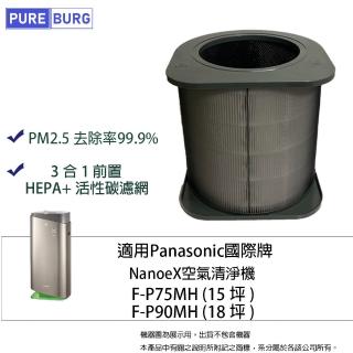 【PUREBURG】適用Panasonic國際牌F-P75MH F-P90MH 空氣清淨機除臭活性碳HEPA濾網濾心F-ZMVS90W