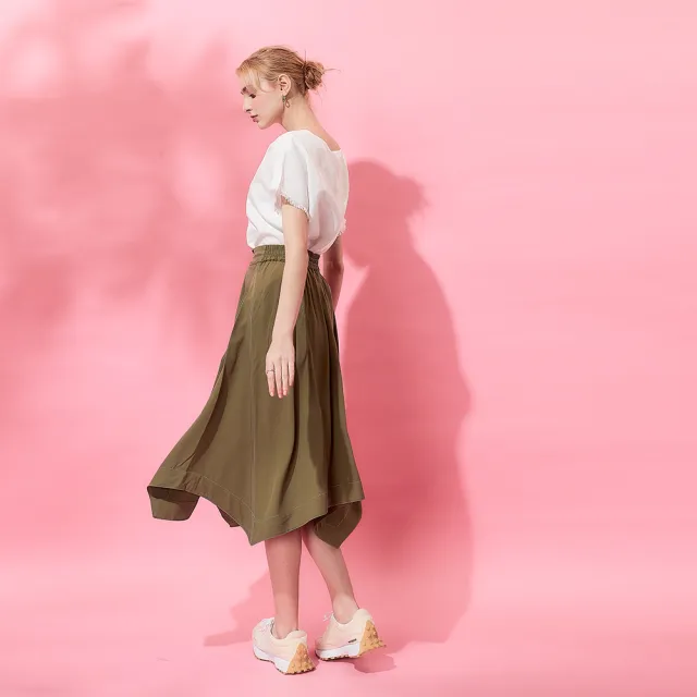 【ICHE 衣哲】Cop.Copine 法式標語印花不對稱不規則裙擺中長裙