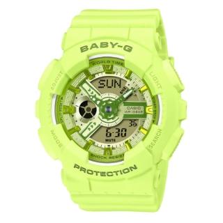 【CASIO 卡西歐】BABY-G 活力繽紛 Y2K時尚 亮麗黃綠 雙顯系列 BA-110YK-3A 43.4mm