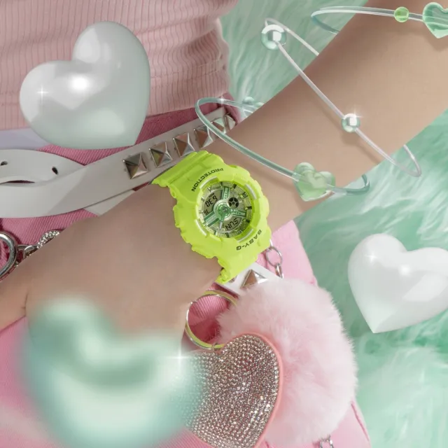 【CASIO 卡西歐】BABY-G 活力繽紛 Y2K時尚 亮麗黃綠 雙顯系列 BA-110YK-3A_43.4mm