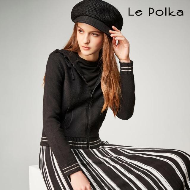 【Le Polka】叢林線條圖案連帽針織外套-女