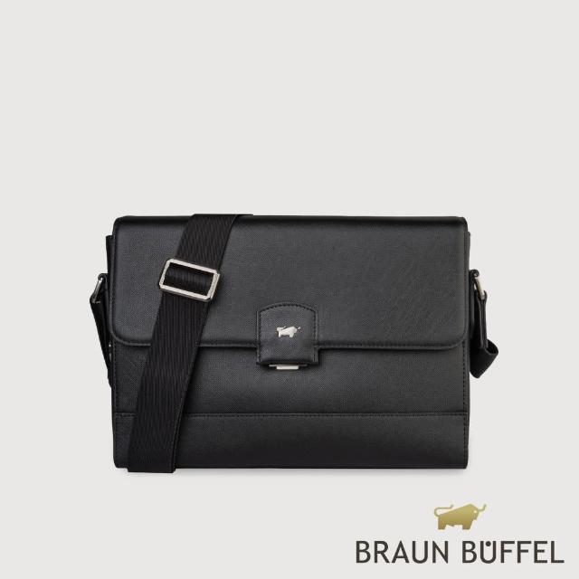【BRAUN BUFFEL 德國小金牛】台灣總代理 巴雷特 橫式斜背包-黑色(BF546-61-BK)