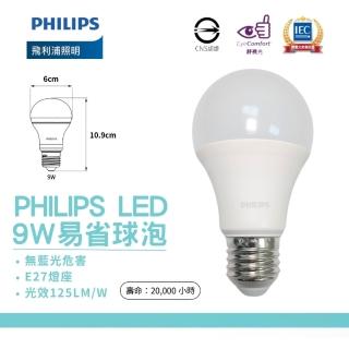 【Philips 飛利浦】12入組 LED 9W 易省燈泡 球泡燈 全電壓 E27(白光/自然光/黃光)
