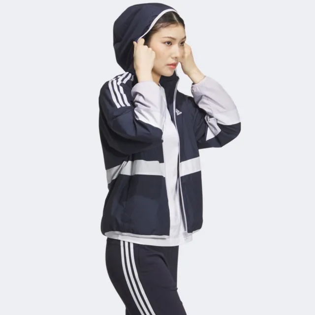 【adidas 愛迪達】外套 女款 運動外套 風衣外套 防曬 TEAM WD JKT 藍 JG3387