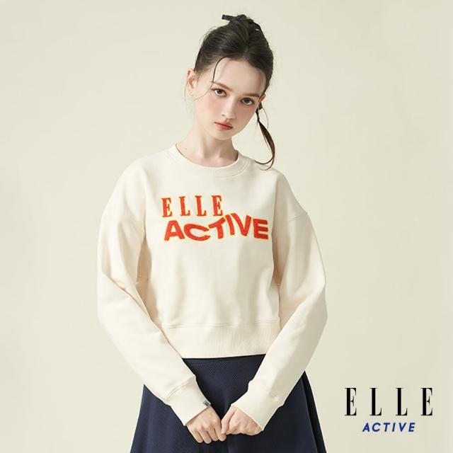 【ELLE ACTIVE】女款 圓領短版上衣長袖上衣-米白色(EA24A2W1401#91)