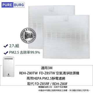 【pureburg】2入組 適用3m rdh-z80tw fd-z85tw清淨除濕機 副廠hepa濾網(取代rdh-z80f)