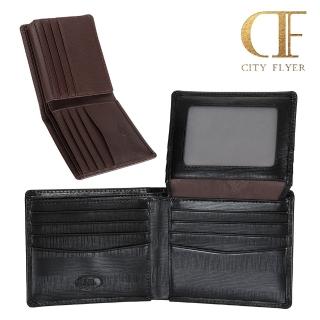 【CITY FLYER】城市旅者柏林石紋系列牛皮上翻13卡皮夾錢包短夾男夾(黑色/咖啡)