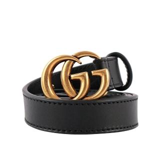 【GUCCI 古馳】小雙G霧金logo牛皮2CM寬皮帶(黑色)