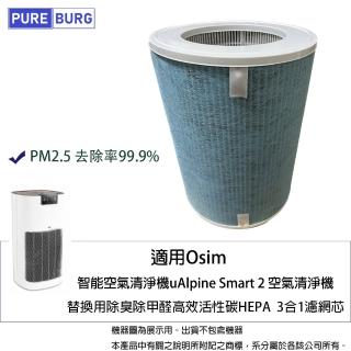 【PUREBURG】適用Osim智慧空氣清淨機uAlpine Smart 2空氣清淨機 副廠替換用3合1活性碳HEPA濾網