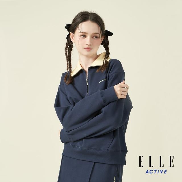 【ELLE ACTIVE】女款 翻領長袖上衣-深藍色(EA24A2W1403#39)