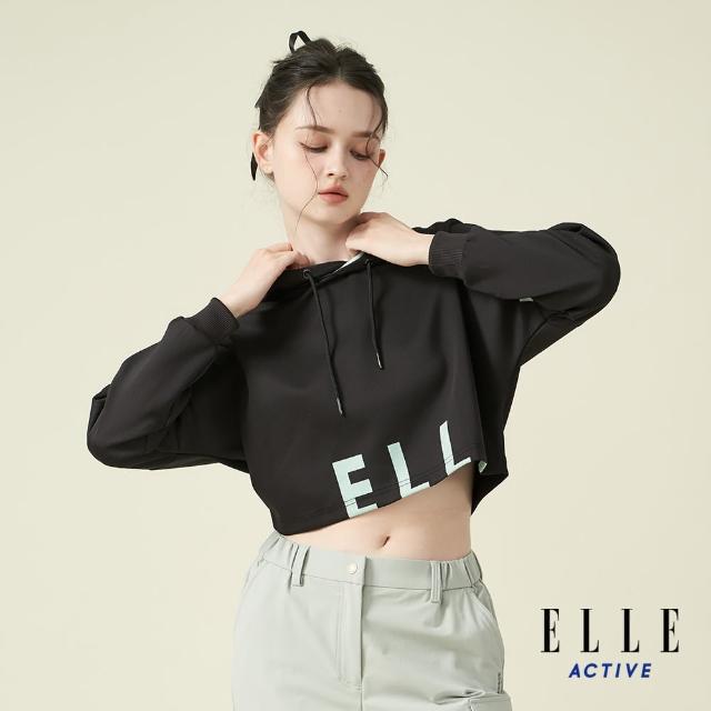 【ELLE ACTIVE】女款 短版連帽上衣-黑色(EA24A2W1405#99)