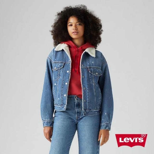 【LEVIS 官方旗艦】女款 90s寬鬆版刷毛翻領丹寧牛仔外套 人氣新品 A4435-0041